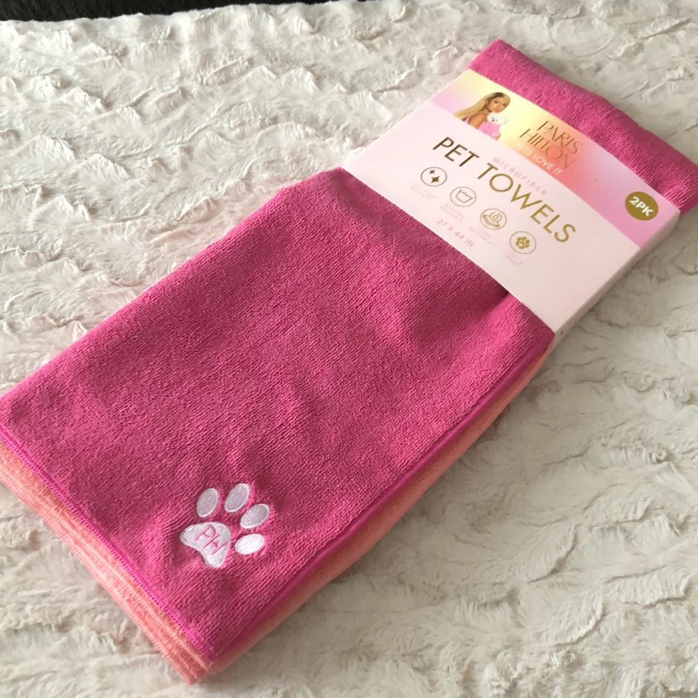 Paris Hilton Pink Microfiber Pet Towels with Paw Print